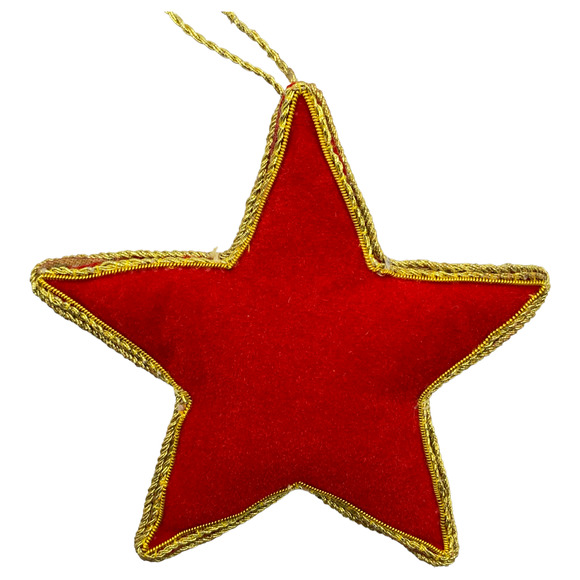 Zari Red Star Christmas Ornament, Zardozi Embroidery, Gift Bag - Picture 4 of 5